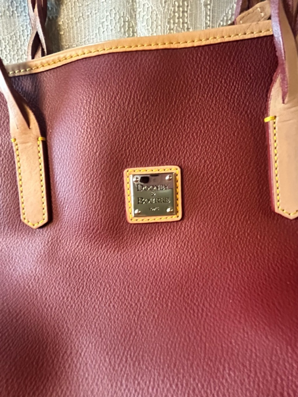 Dooney & Bourke Burgundy Tote with Tan Trim EVA BAILEY TOTE - Picture 2 of 16